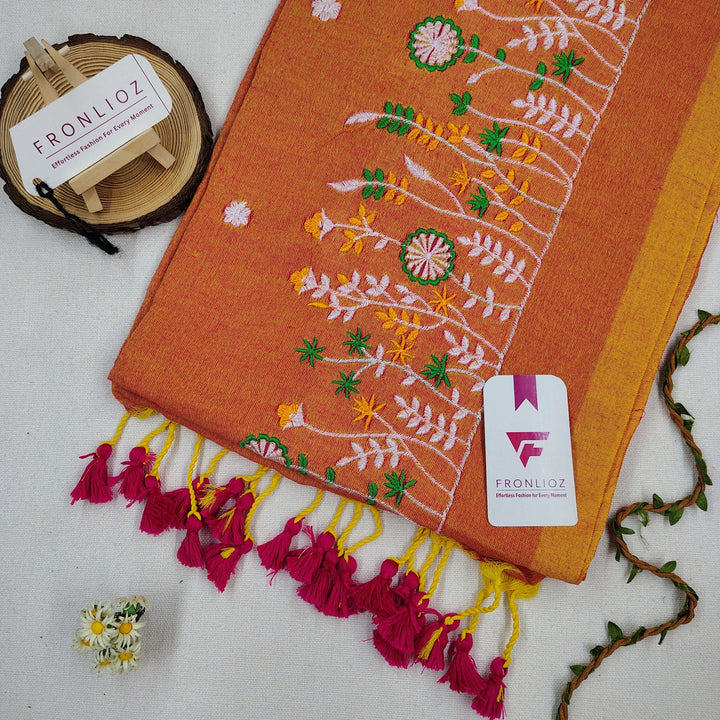 Pure Soft Cotton Embroidered Saree-Fronlioz