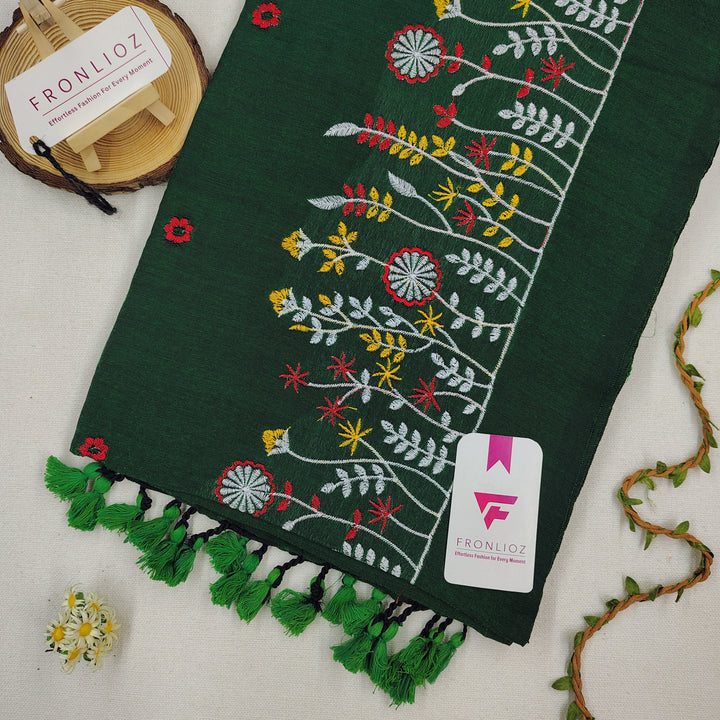 Pure Soft Cotton Embroidered Saree-Fronlioz