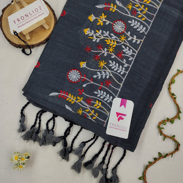 Pure Soft Cotton Embroidered Saree-Fronlioz