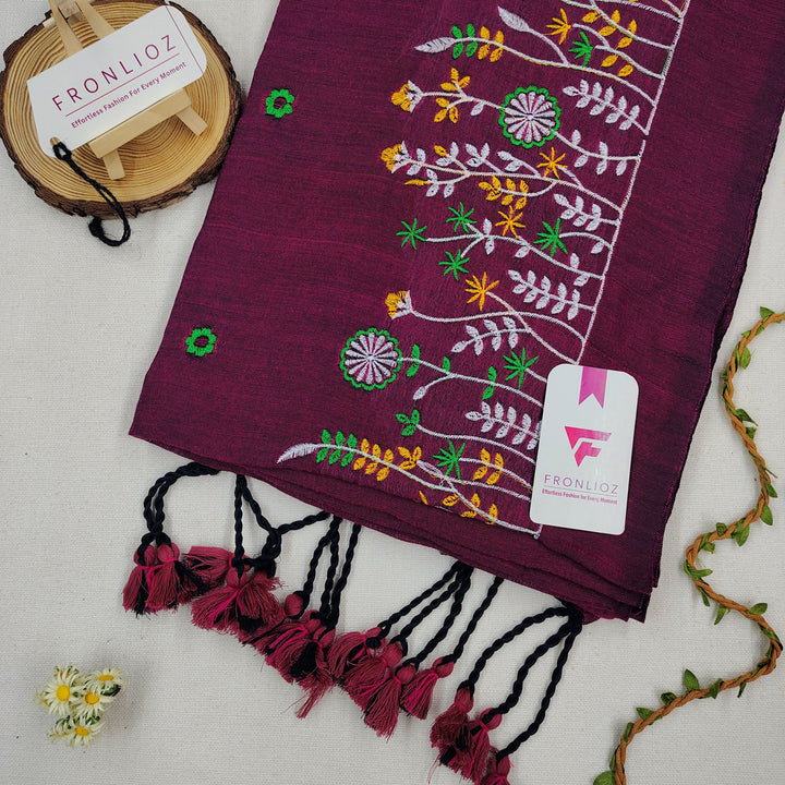 Pure Soft Cotton Embroidered Saree-Fronlioz