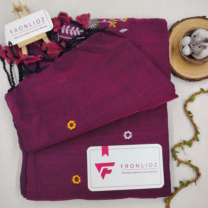 Pure Soft Cotton Embroidered Saree-Fronlioz