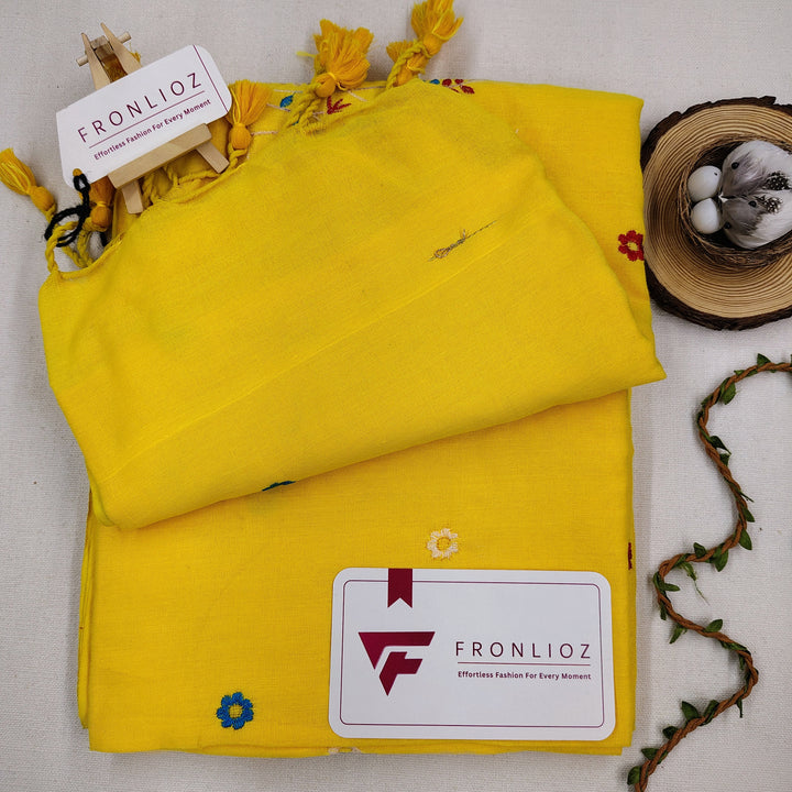 Pure Soft Cotton Embroidered Saree-Fronlioz