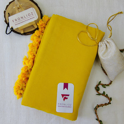 Yellow Handloom Cotton Saree With Tassels & Printed Blouse-Fronlioz
