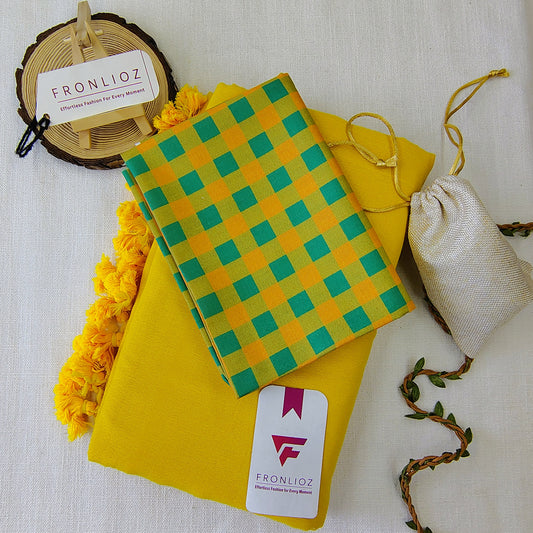 Yellow Handloom Cotton Saree With Tassels & Printed Blouse-Fronlioz