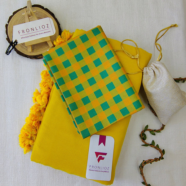 Yellow Handloom Cotton Saree With Tassels & Printed Blouse-Fronlioz