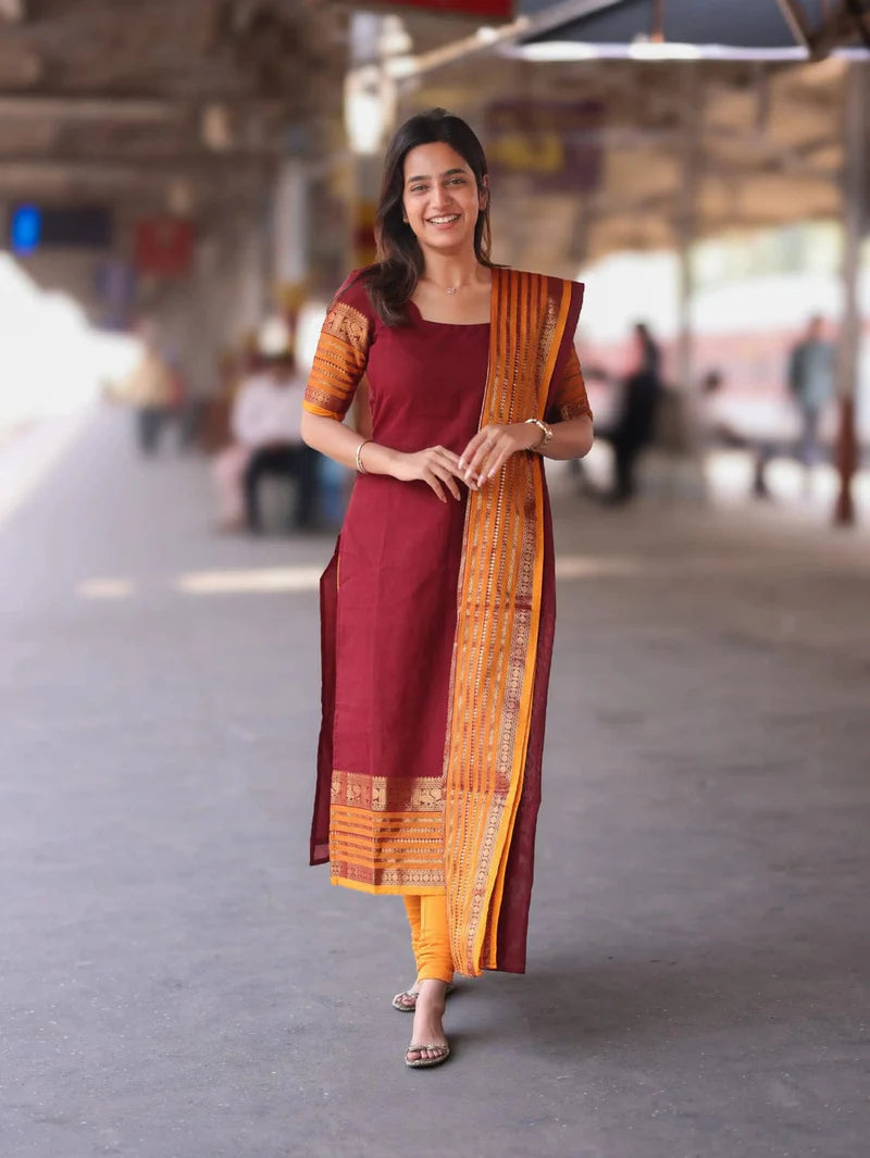 Most Elegant Kanchi Cotton Suit Set With Jaquard Dupatta