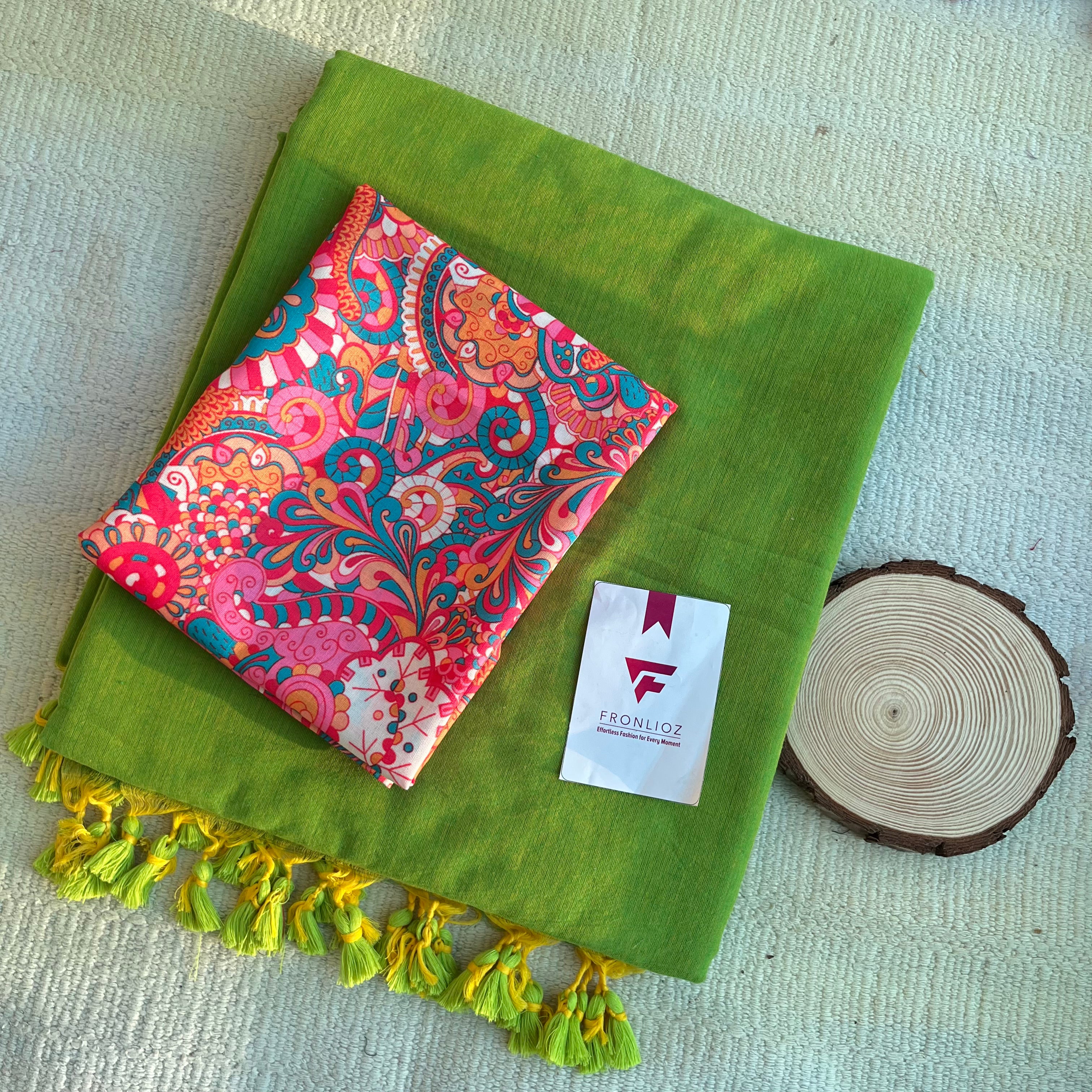Parrot Khadi Cotton Saree & Designer Blouse