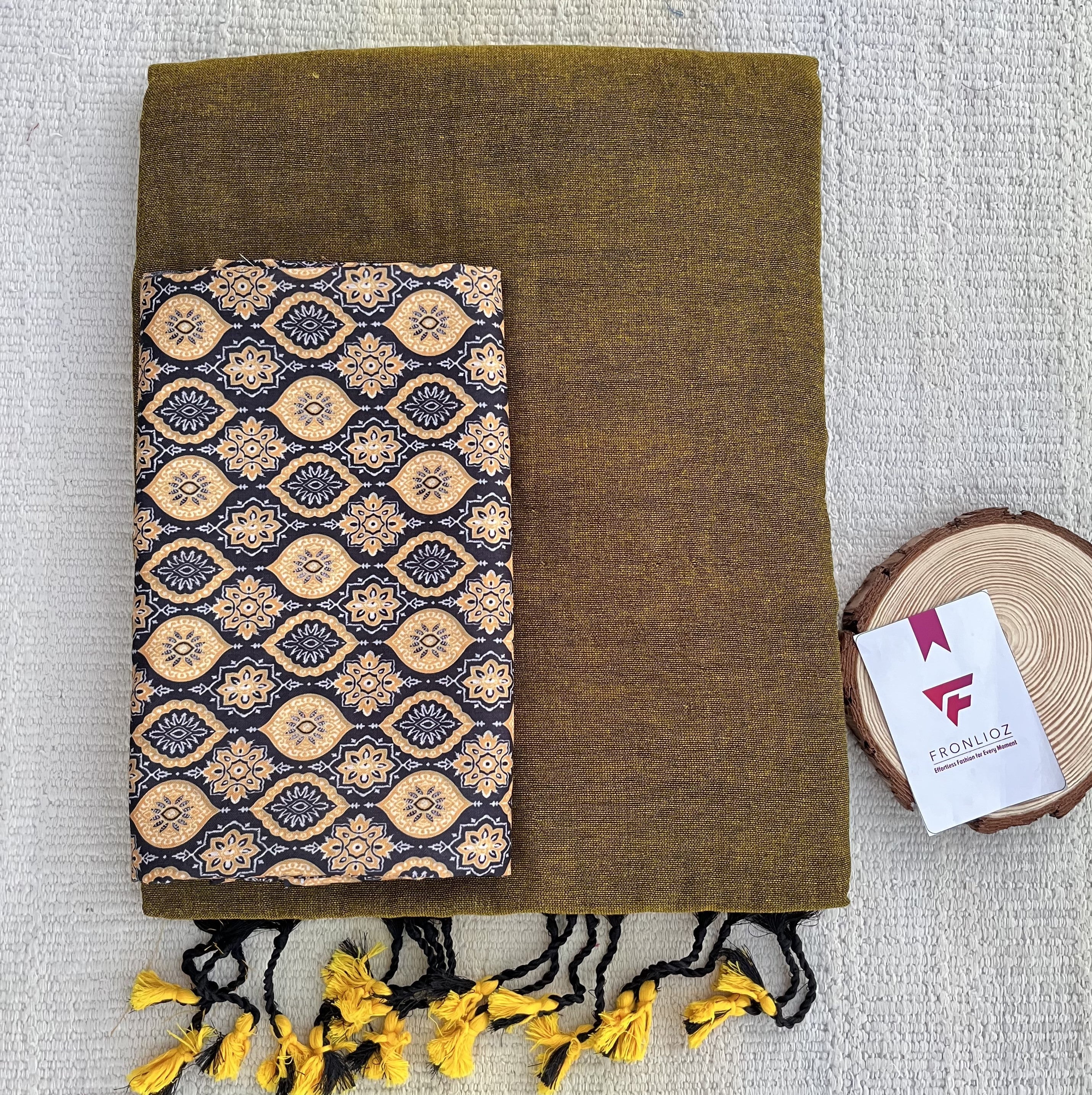 Mustard Khadi Cotton Saree & Designer Blouse