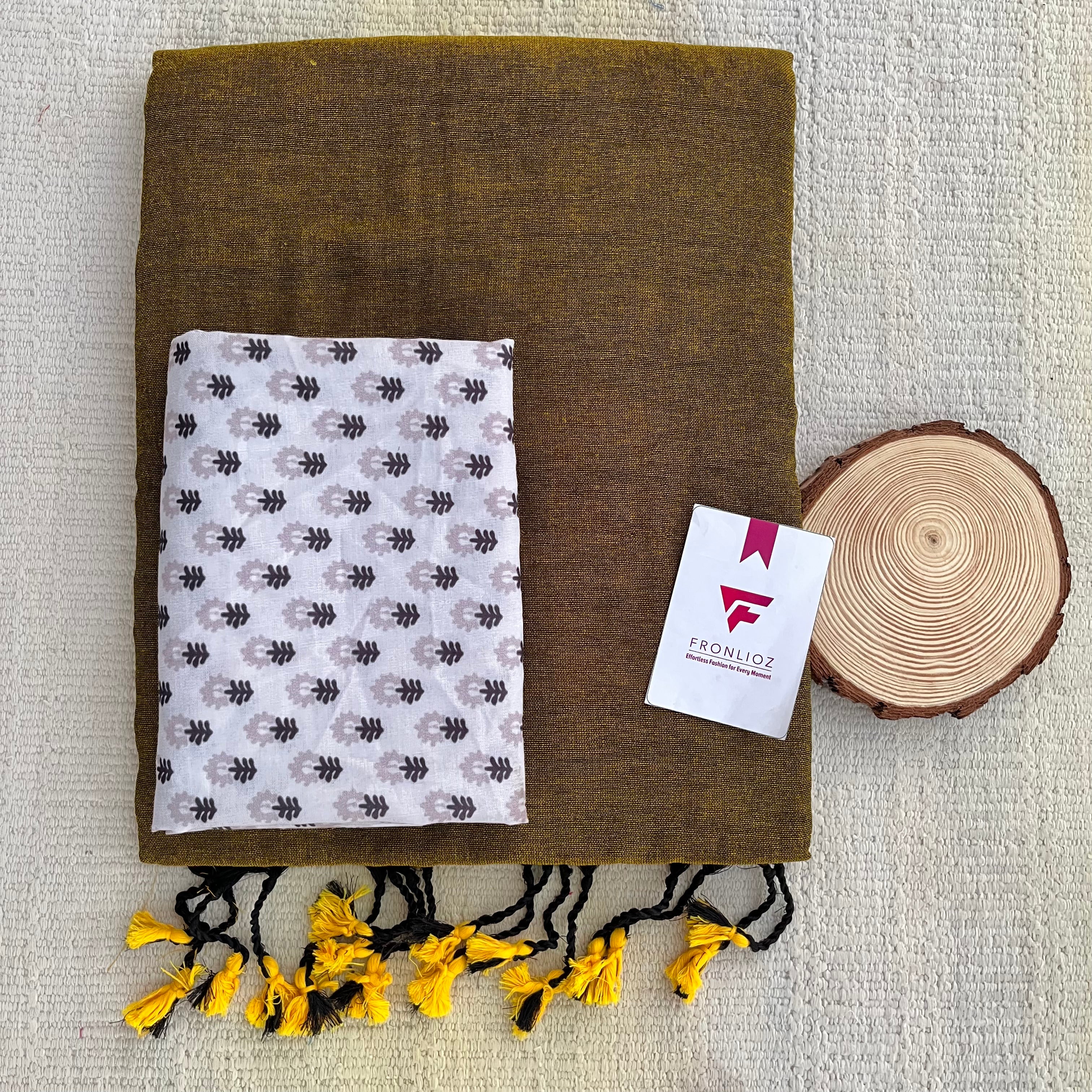 Mustard Khadi Cotton Saree & Designer Blouse