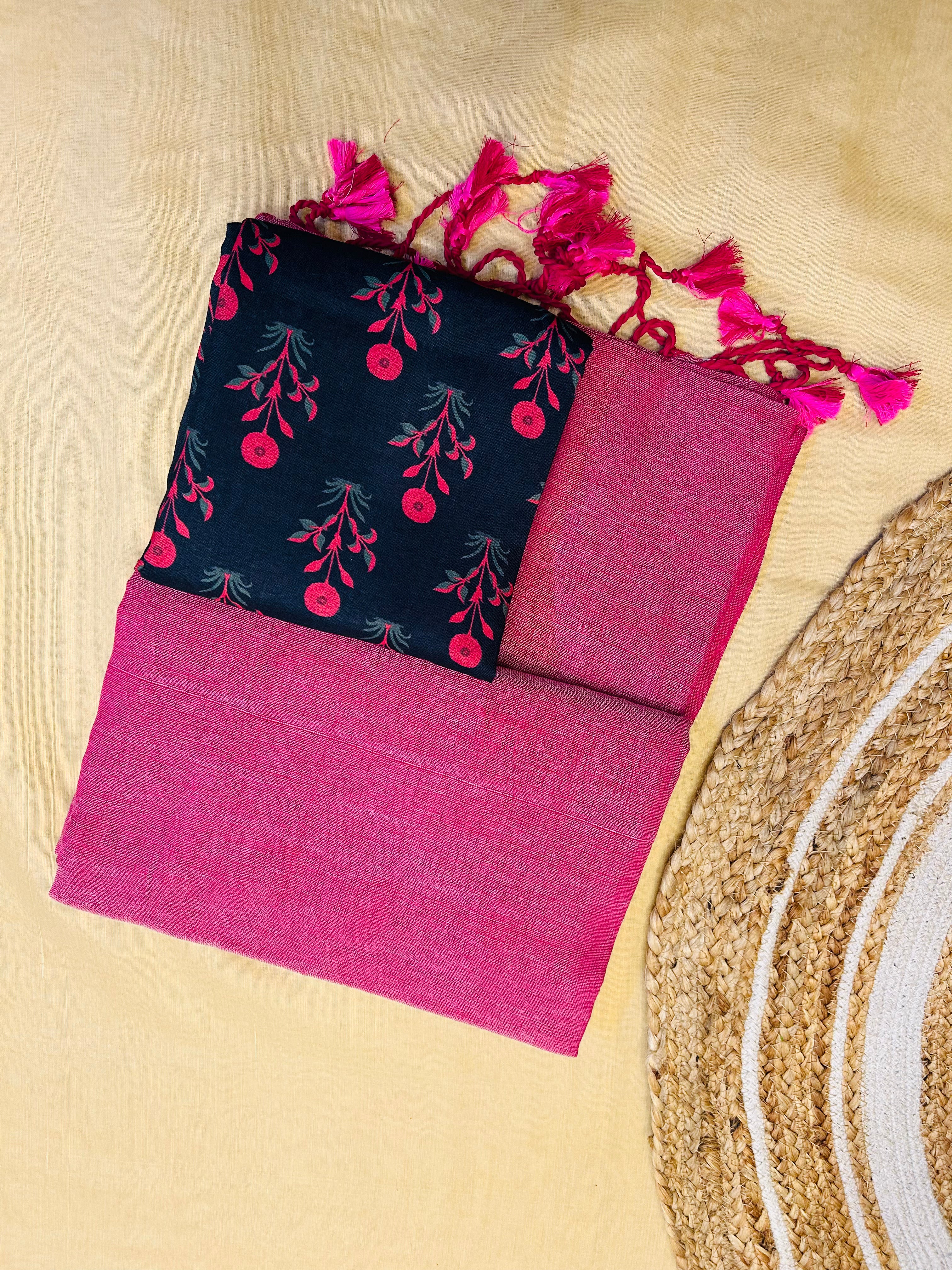 Pink colour traditional looking chanderi cotton saree