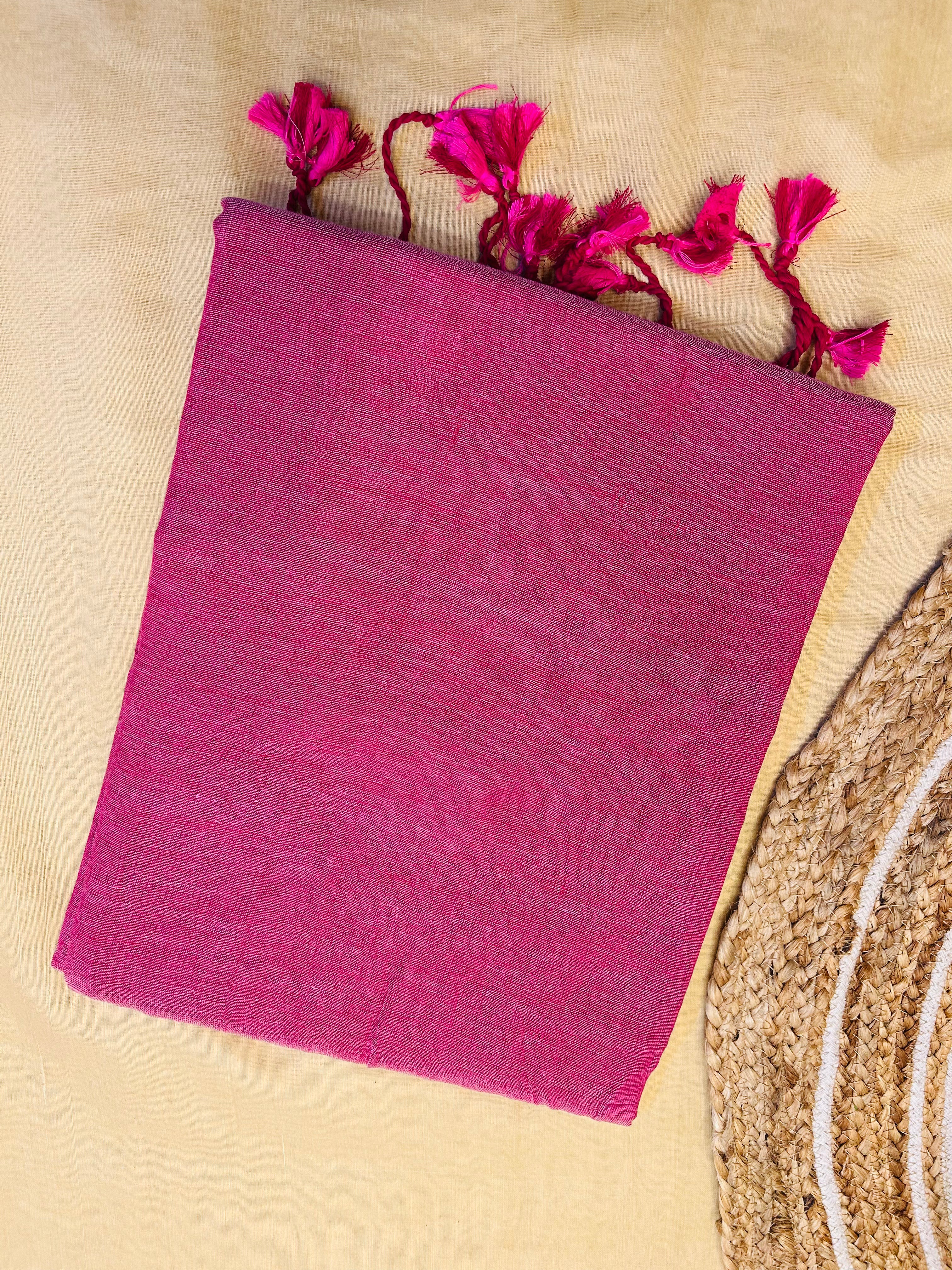 Pink colour traditional looking chanderi cotton saree