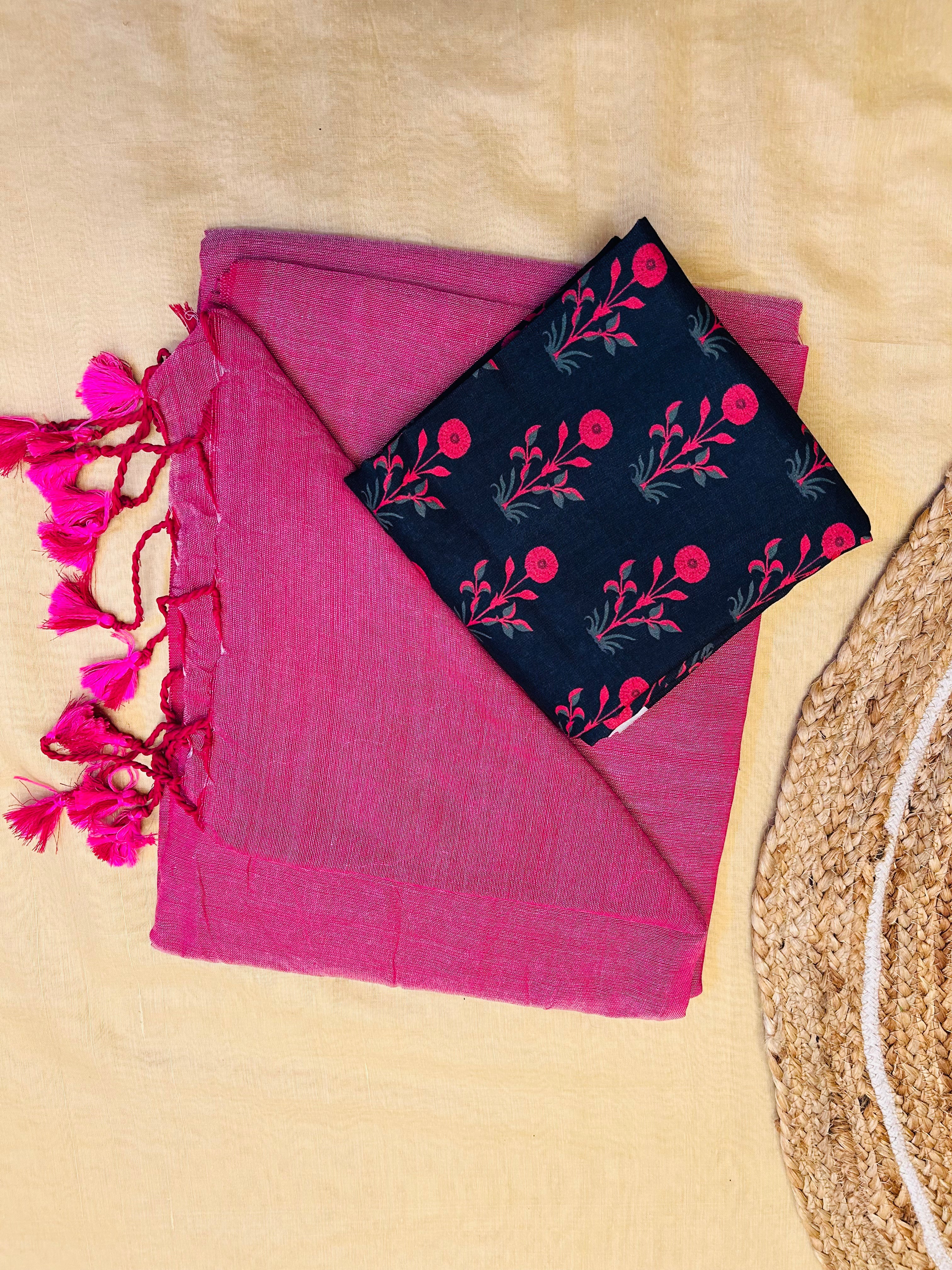 Pink colour traditional looking chanderi cotton saree