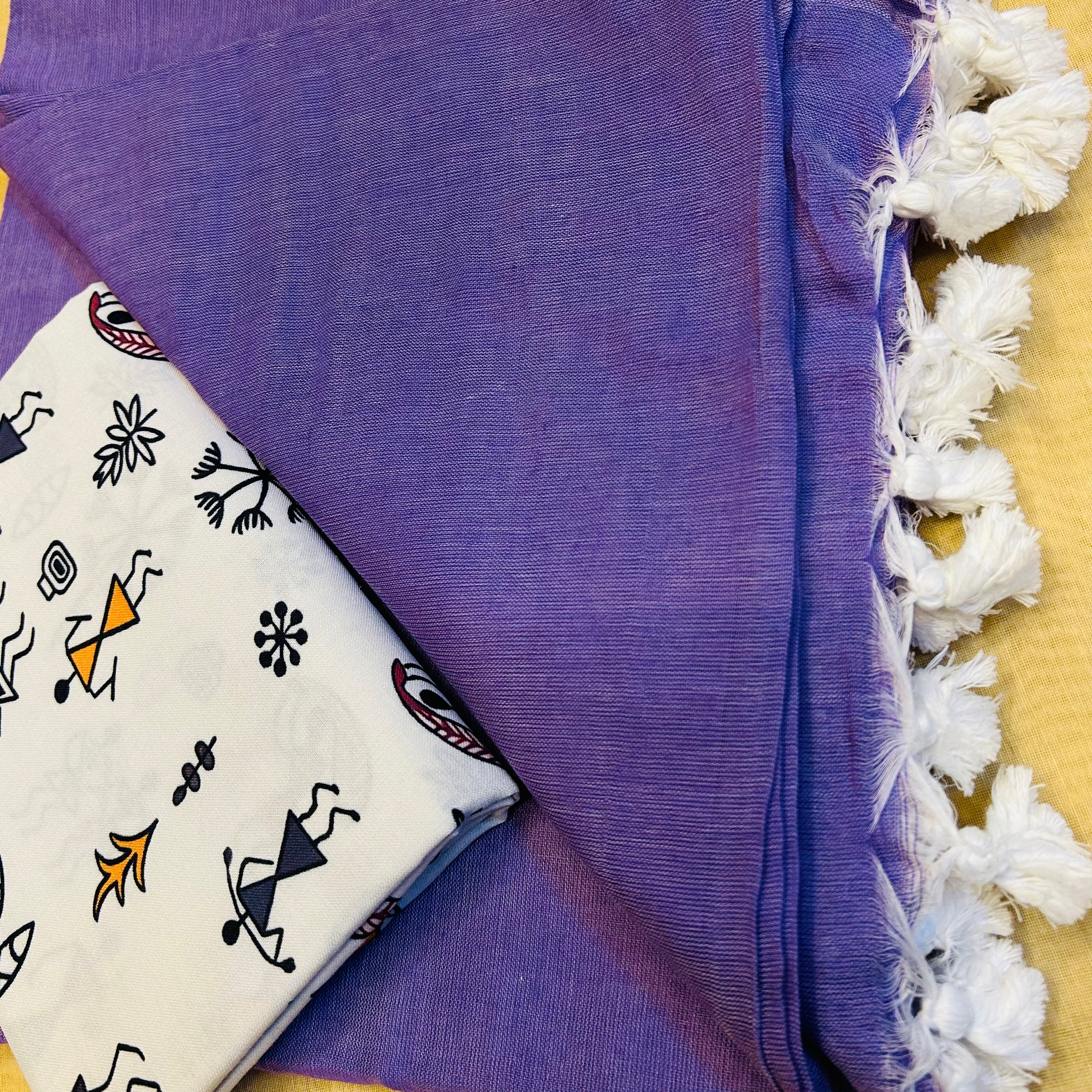 Purple colour traditional looking chanderi cotton saree