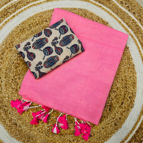 intricate baby pink colour traditional looking chanderi cotton saree