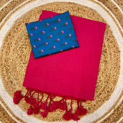 triveni red colour traditional looking chanderi cotton saree