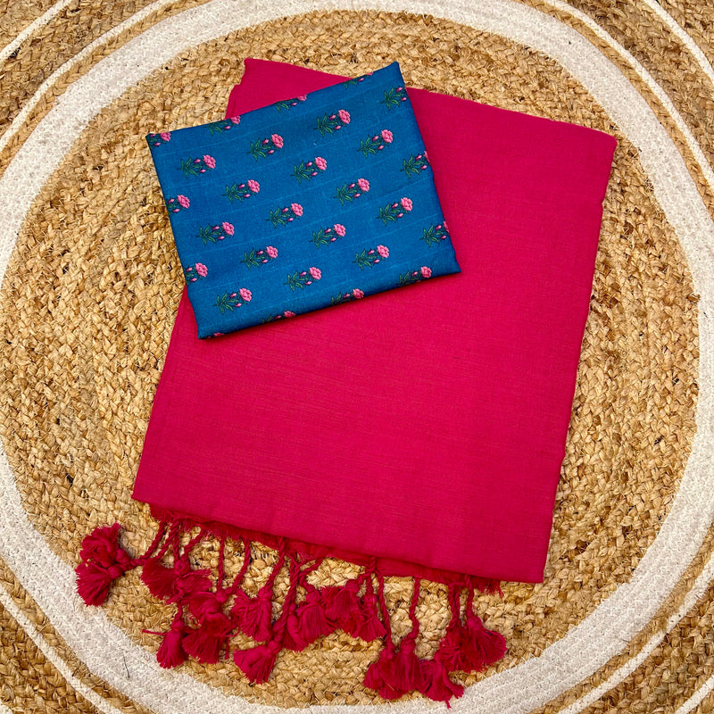 triveni red colour traditional looking chanderi cotton saree