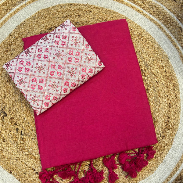 Pink colour traditional looking chanderi cotton saree