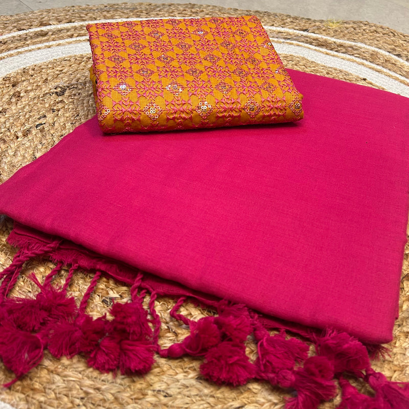 Pink colour traditional looking chanderi cotton saree