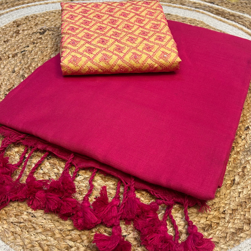 Pink colour traditional looking chanderi cotton saree