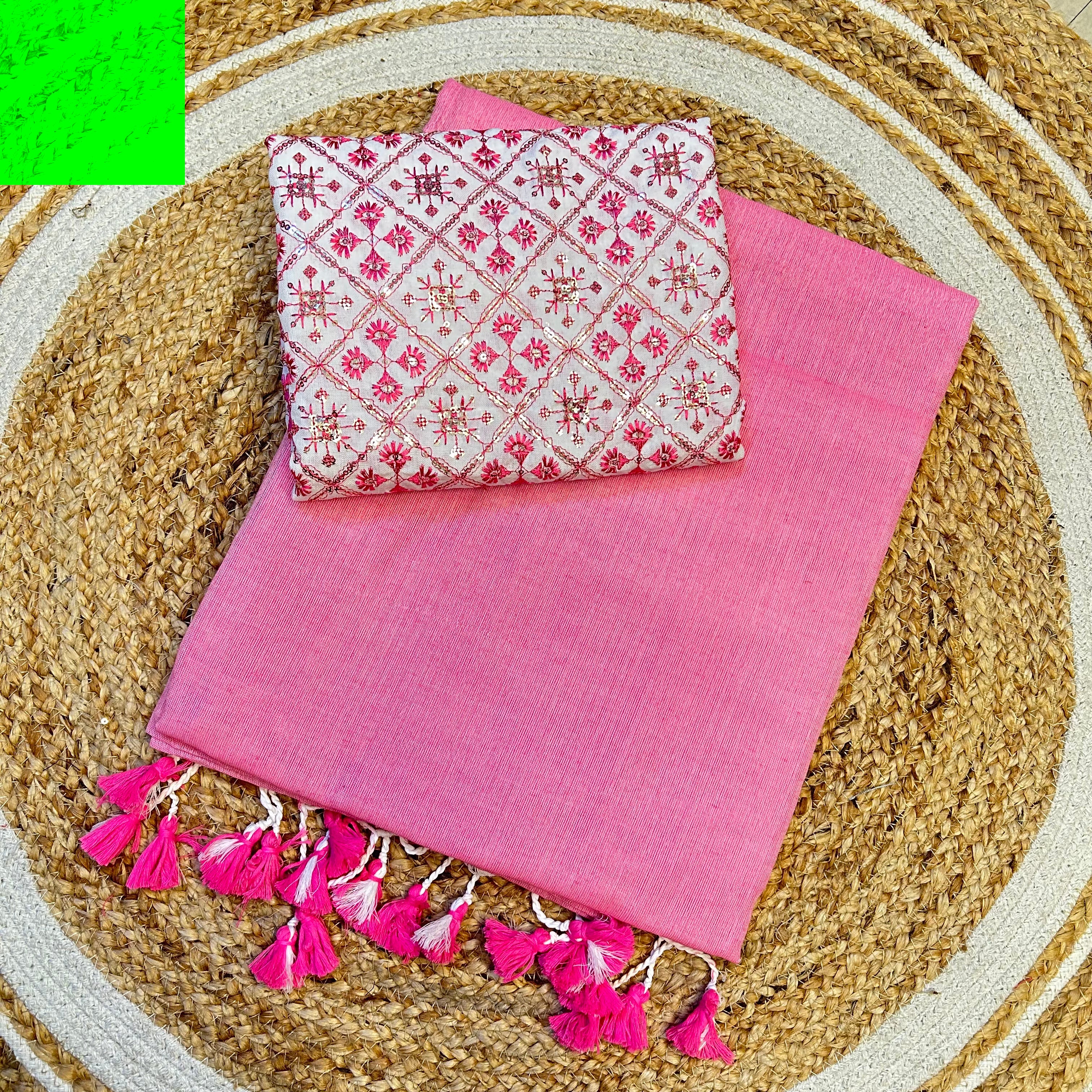 Pink colour traditional looking chanderi cotton saree