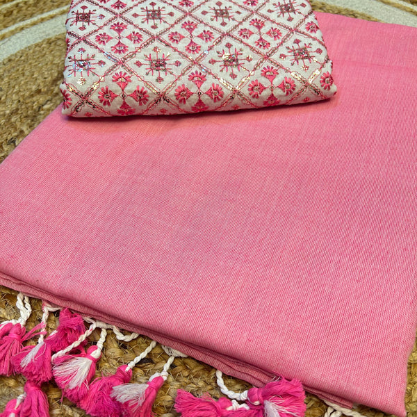 Pink colour traditional looking chanderi cotton saree