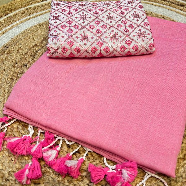 Pink colour traditional looking chanderi cotton saree