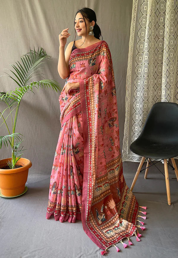 Sycron Pure Malal Cottan Printed Saree with Big Bordar