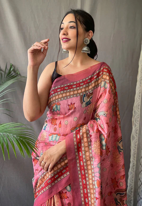 Sycron Pure Malal Cottan Printed Saree with Big Bordar