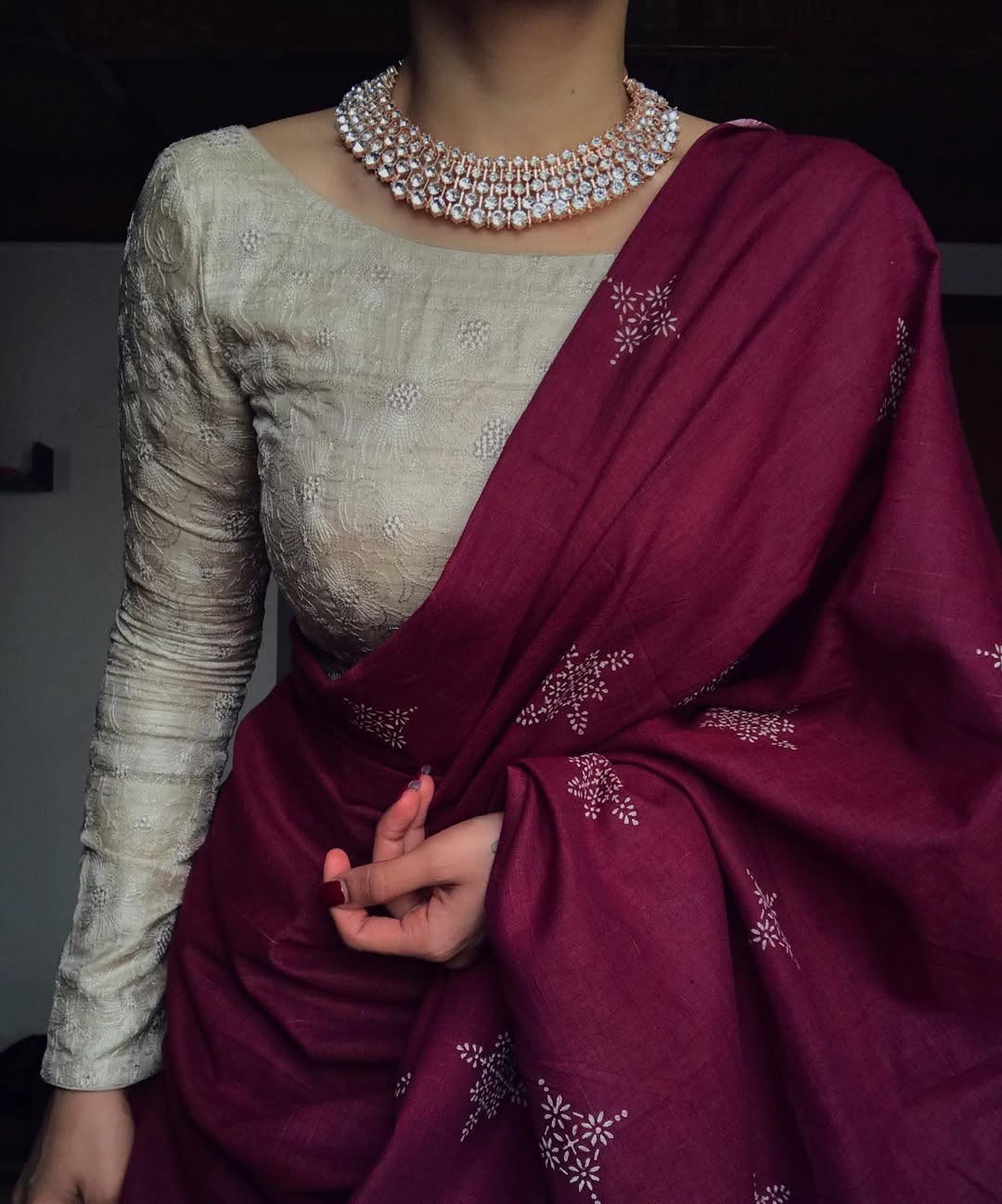 WINE PRINTED SAREE