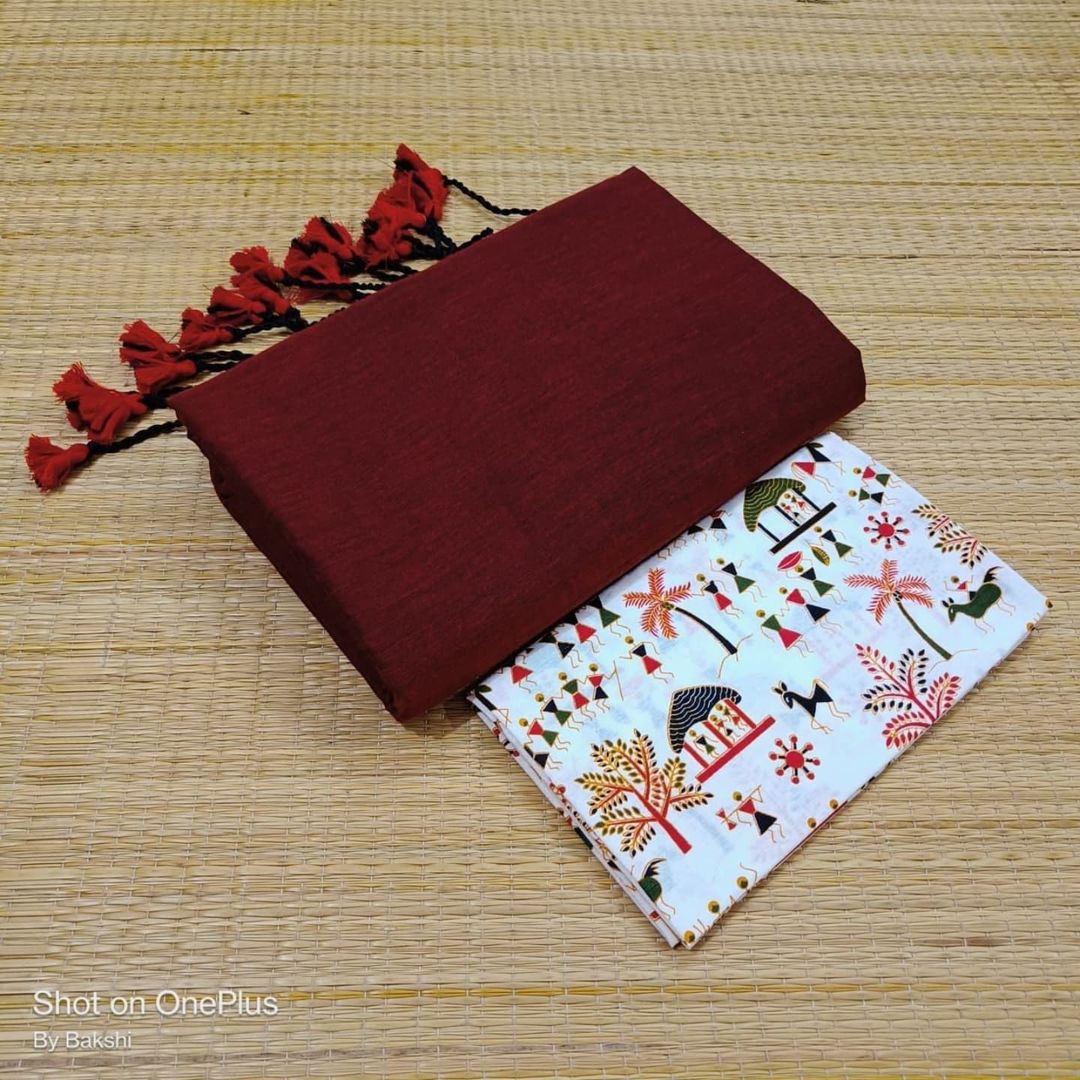 Maroon colour traditional looking chanderi cotton saree