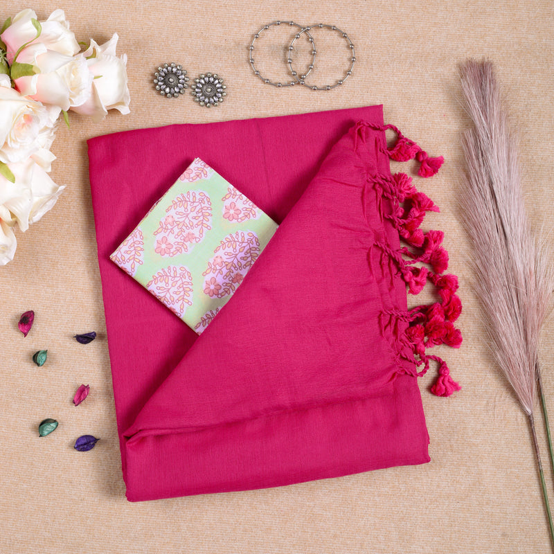 PINK HANDLOOM COTTON SAREE WITH PRINTED BLOUSE