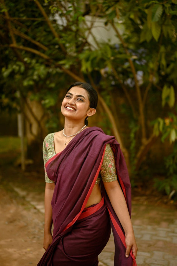 Maroon colour traditional looking chanderi cotton saree