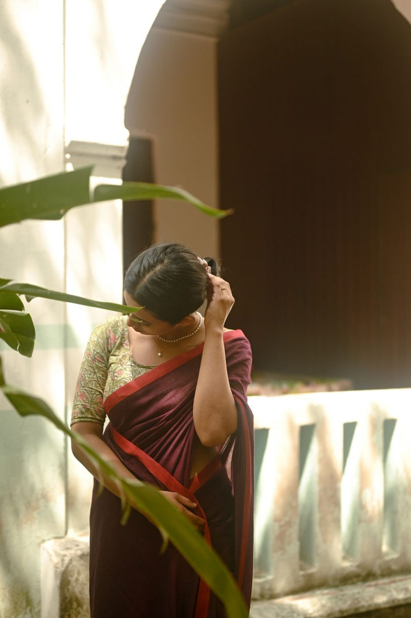 Maroon colour traditional looking chanderi cotton saree