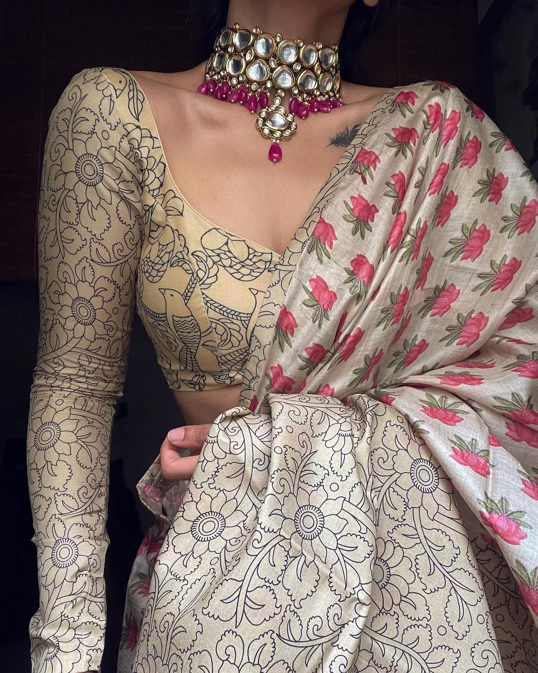 CREAM PRINTED SAREE