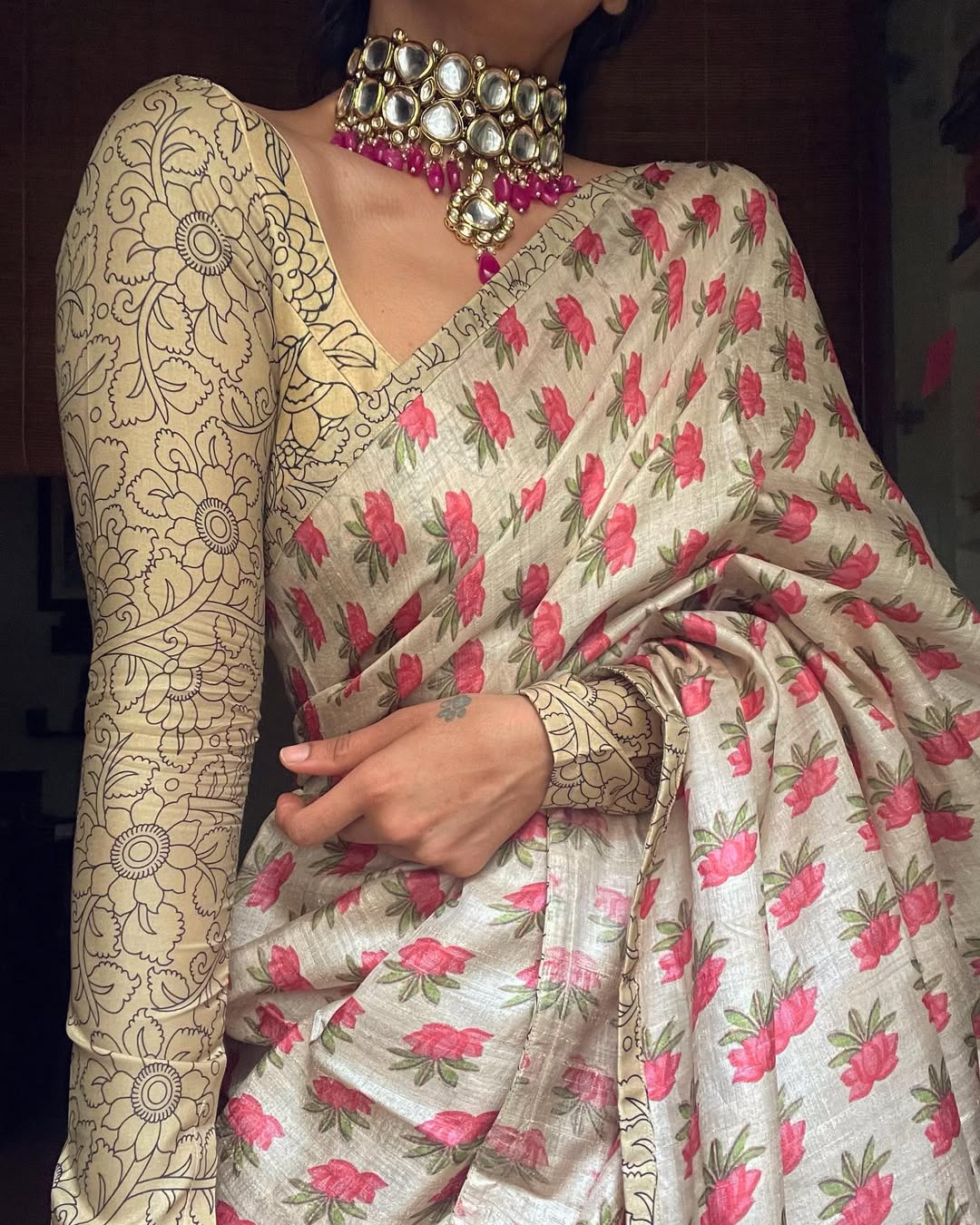 CREAM PRINTED SAREE