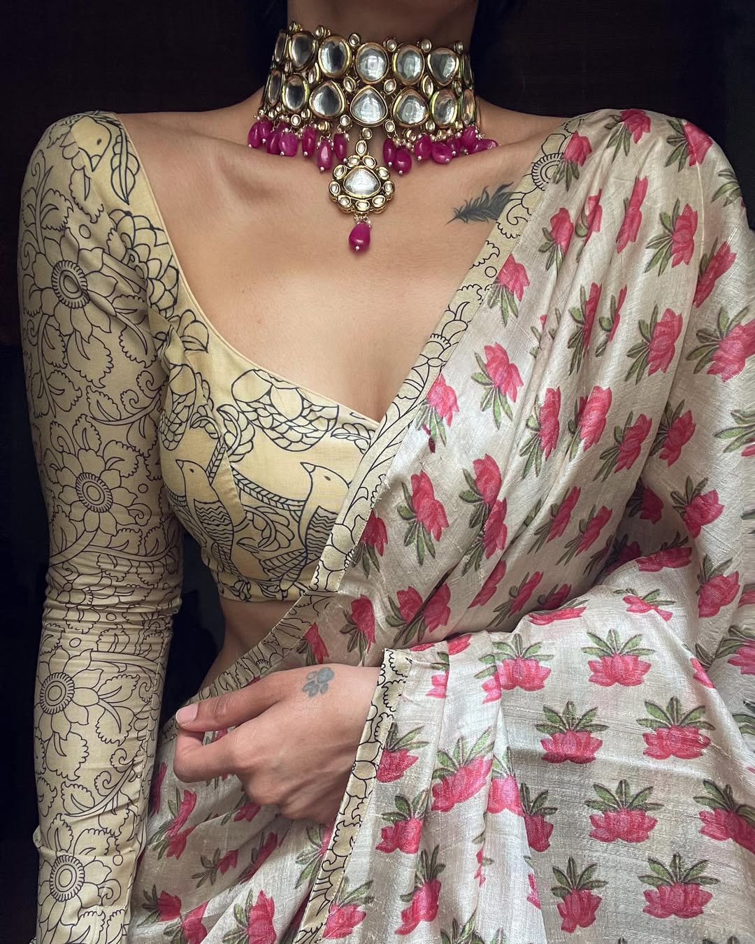 CREAM PRINTED SAREE