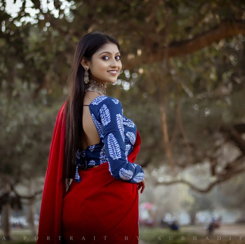 Red Colour Chanderi Saree With Digital Printed Blouse