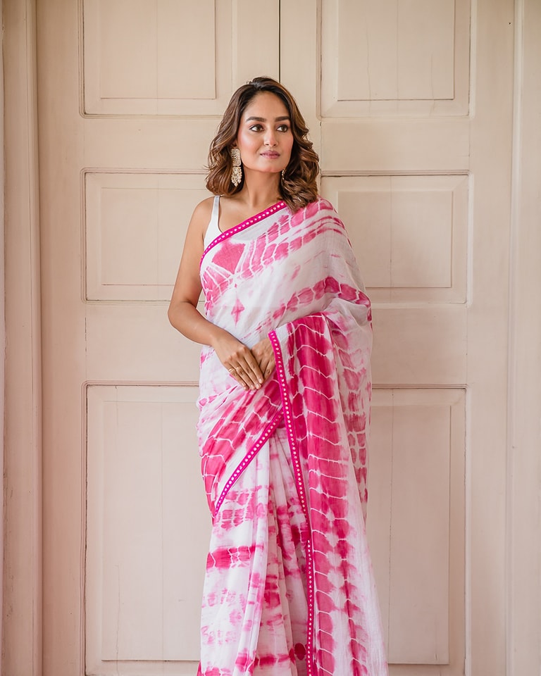 Pink Tie and Dye Mulmul Cotton Saree