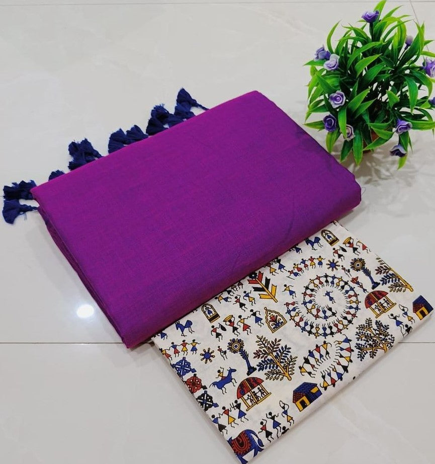 REFRESHING PURPLE COLOUR TRADITIONAL LOOKING CHANDERI COTTON SAREE