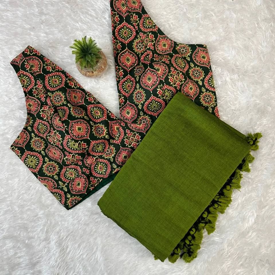 Pure Khadi Saree Blouse Combo