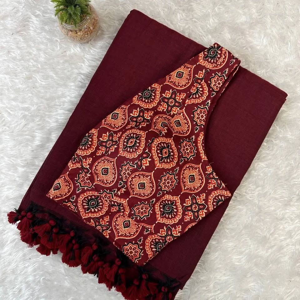 Pure Khadi Saree Blouse Combo