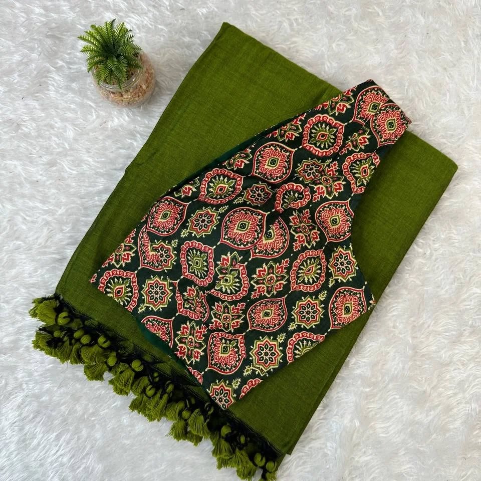 Pure Khadi Saree Blouse Combo