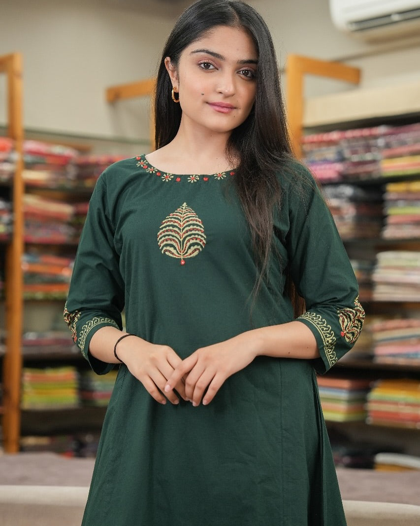 TRENDY TRADITIONL COTTAON  KURTI WITH PANT