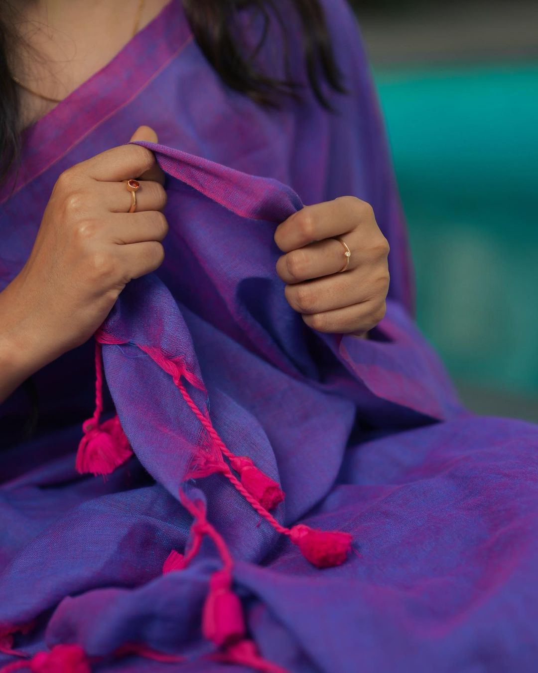 Violet colour traditional looking Chanderi cotton saree