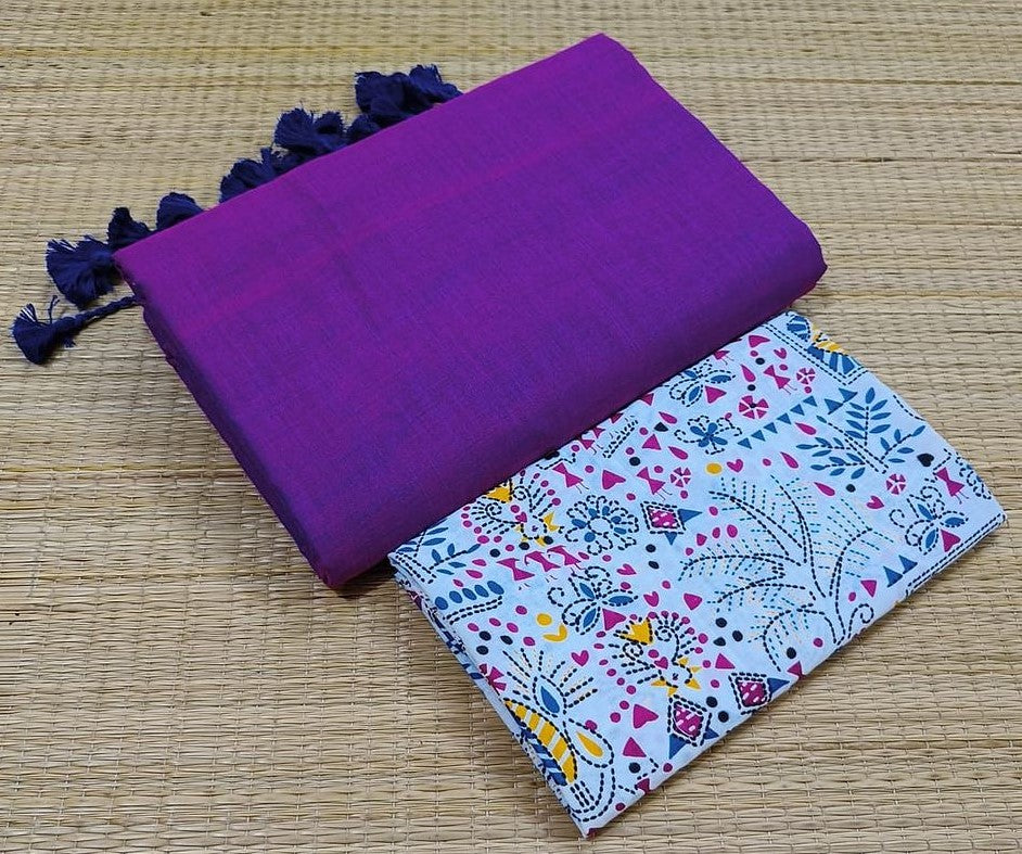 Violet colour traditional looking chanderi cotton saree