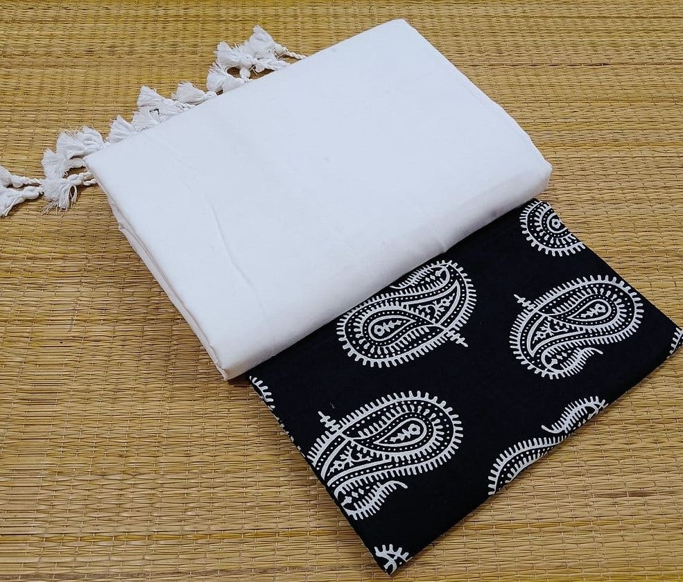 White colour traditional looking chanderi cotton saree