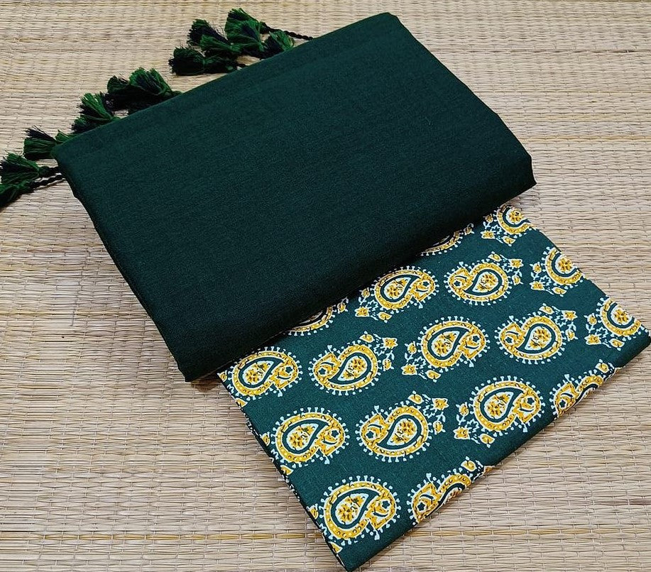 Rama colour traditional looking chanderi cotton saree