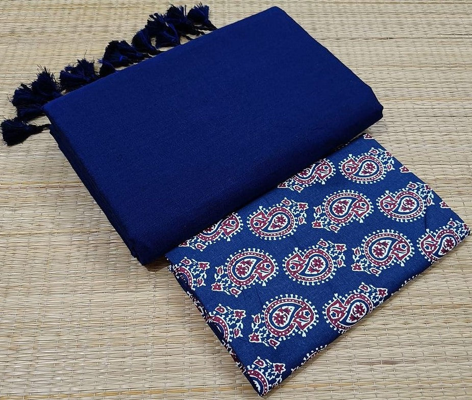 Navy blue colour traditional looking chanderi cotton saree