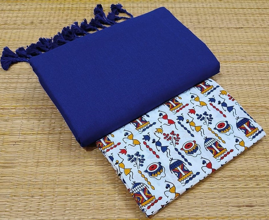 Navy blue colour traditional looking chanderi cotton saree