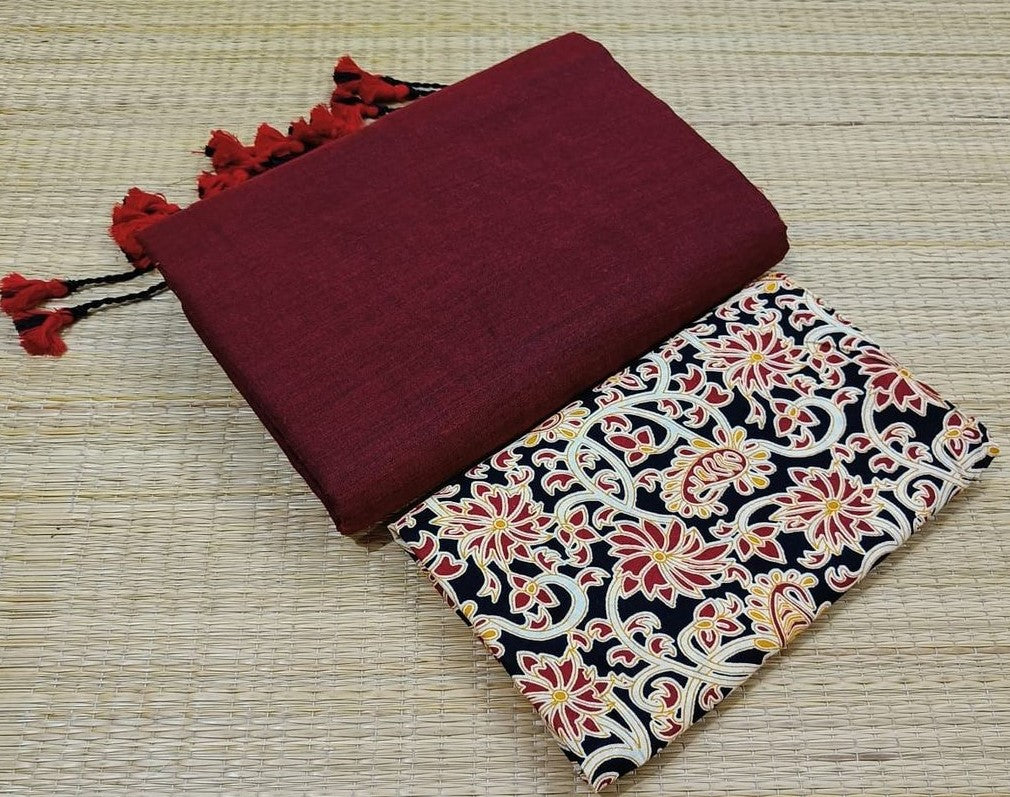 Maroon colour traditional looking chanderi cotton saree